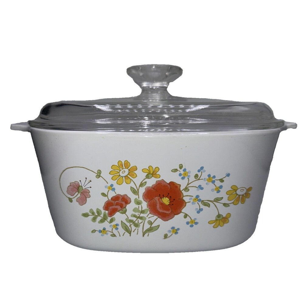Rare! Corning Ware Wild Flower Casserole Dish A-3-B  3 Liters Milk Glass
